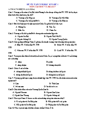 Đề ôn thi cuối học kì 1 Lịch sử và Địa lí Lớp 7 - Đề 1 - Năm học 2022-2023 (Có hướng dẫn chấm)
